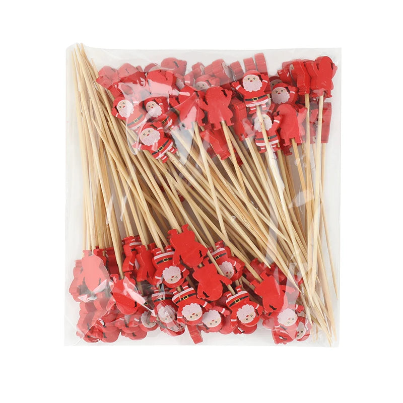 100Pcs Christmas Bamboo Food Skewers & Cupcake Toppers Holiday Party Picks Babs A