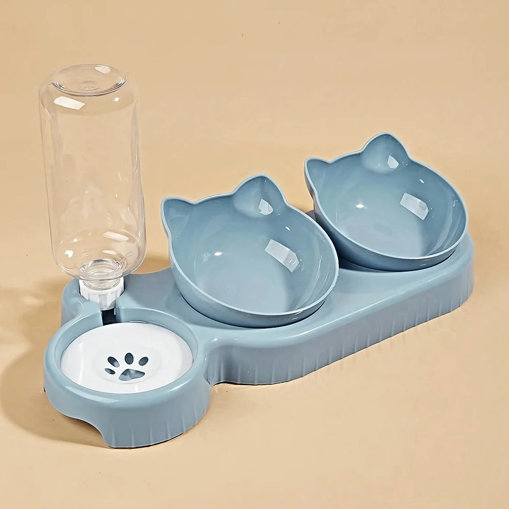 3-in-1 Tilted Cat Bowl Set with Gravity Water Feeder Cat Feeding Bowl Set Babs Blue XXL