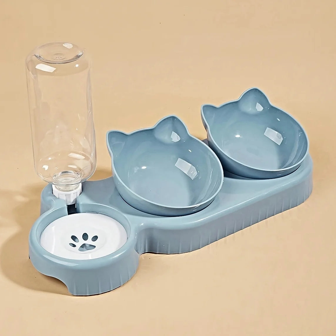 3-in-1 Tilted Cat Bowl Set with Gravity Water Feeder Cat Feeding Bowl Set Babs Blue XXL