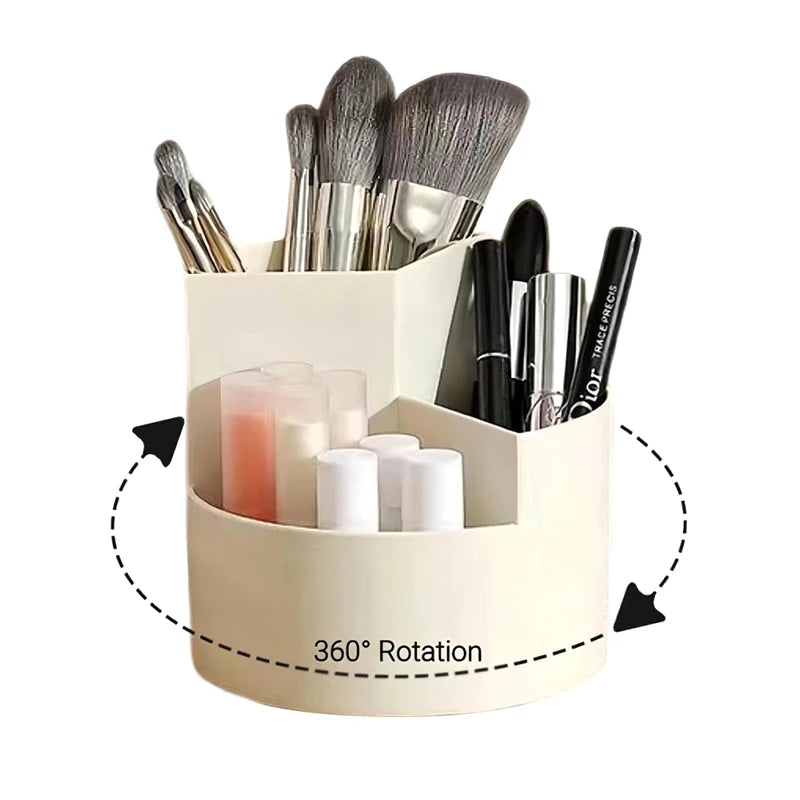 360° Rotating Pen & Makeup Brush Holder – 3-Slot Organizer Rotating Desk Organizer Babs