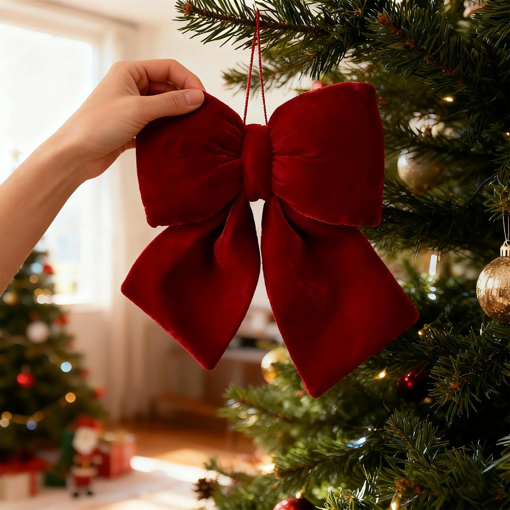 Christmas Velvet Red Bow Ornaments – Xmas Tree Hanging Décor Christmas Bow Ornament Babs