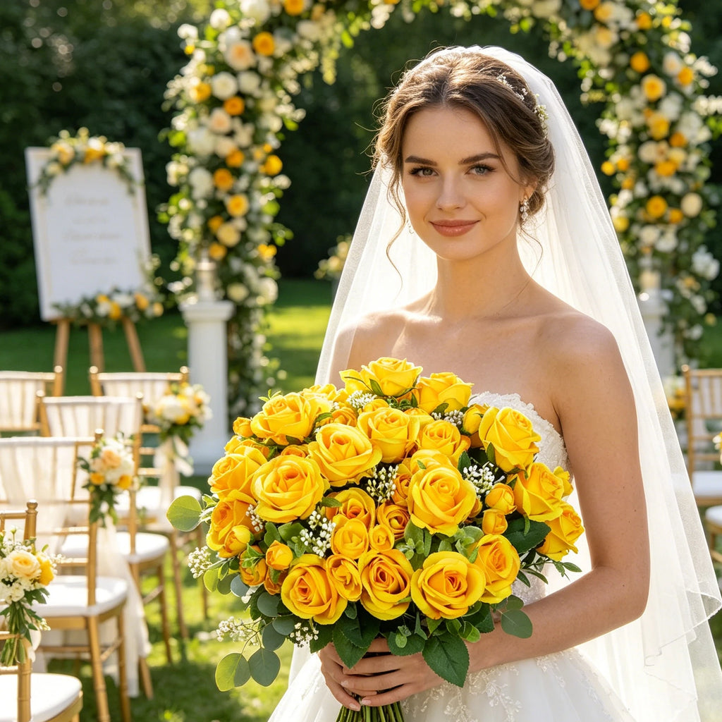 Silk Rose Artificial Bouquet – Wedding, Home & Garden Decor Artificial Flower Bouquet Babs