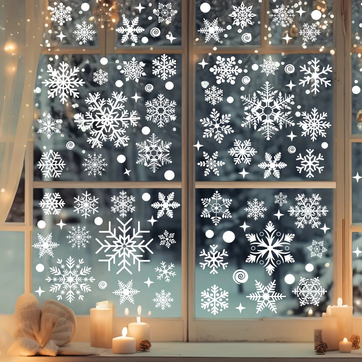 137-Pc Christmas Snowflake PVC Window Cling Stickers – Reusable Window Cling Stickers Babs WHITE