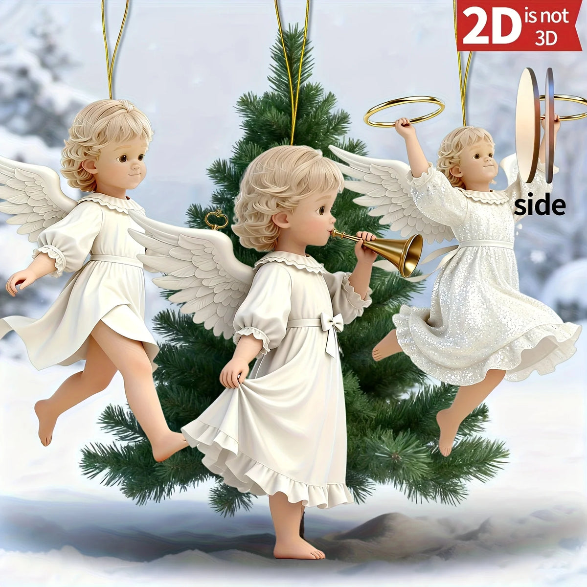 12PCS Retro Wood Angel Ornaments – Christmas & Halloween Decor Holiday Tree Ornaments Babs