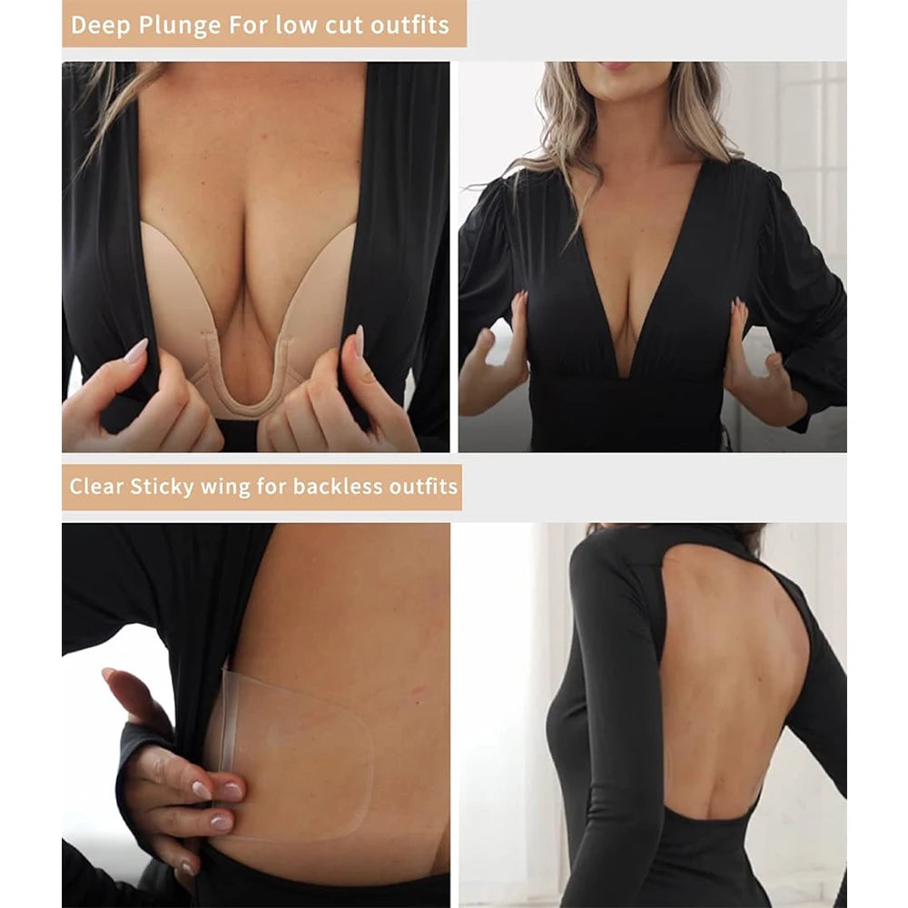Women's Adhesive Push Up Bra – Backless Strapless Silicone Adhesive Silicone Bra Babs