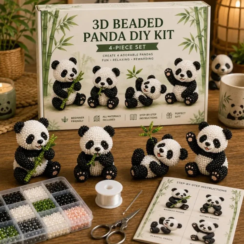3D Beaded Bear Set – Handmade Bear Sculpture Kit, 4 Bears Bead Craft Kit Babs A-without Color box