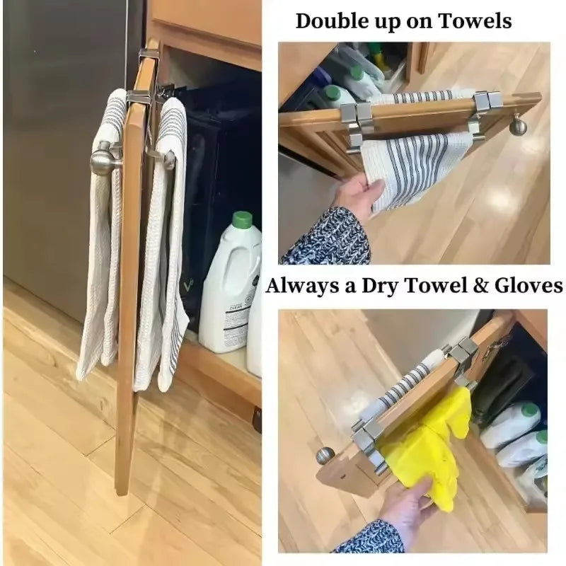 No-Drill Stainless Steel Towel Bar with Hook – 30cm Door Towel Bar Babs