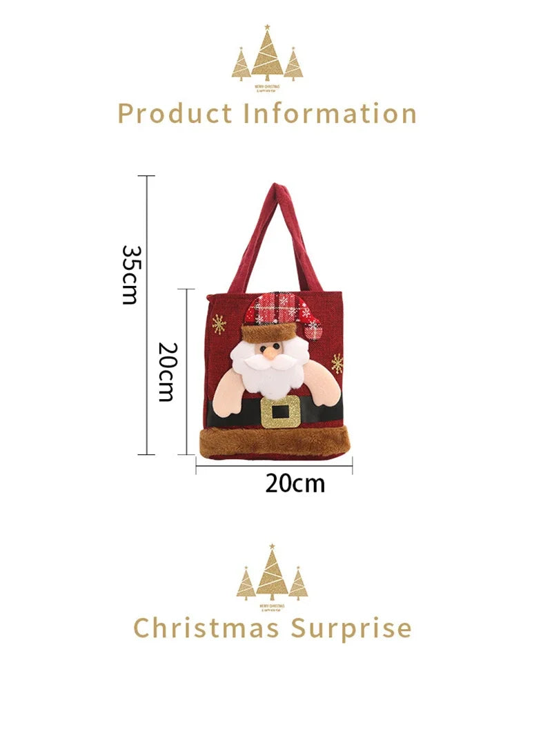 Christmas Linen Gift Bag | Santa, Snowman, Elk & Bear Designs Christmas Gift Bag Babs