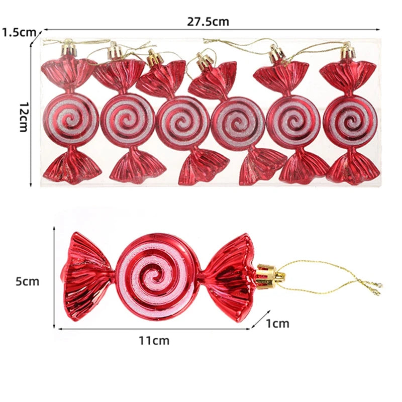 6-Piece Red Christmas Candy Cane Tree Hanging Ornaments Christmas Ornament Set Babs 6Pcs 1