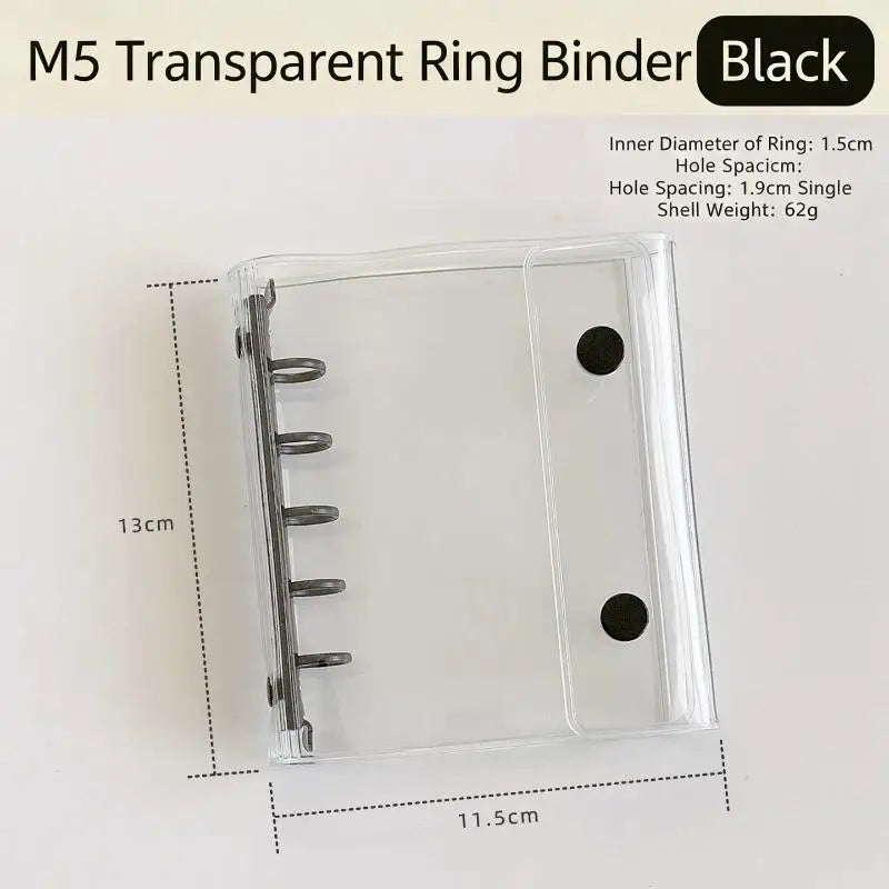 M5 Transparent PVC 6-Ring Binder Cover – Journal & Planner Ring Binder Cover Babs Black