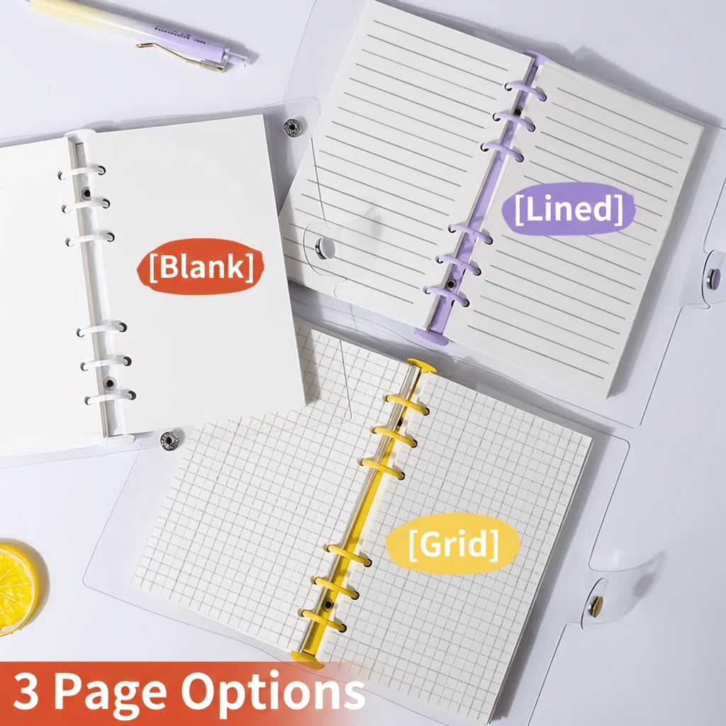 A6 Plaid Clear PVC Loose-Leaf Binder Notebook & Planner Loose-Leaf Binder Notebook Babs