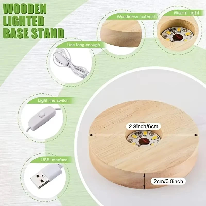 Wooden LED USB Display Light Base – Desktop Night Light Stand LED Display Light Base Babs