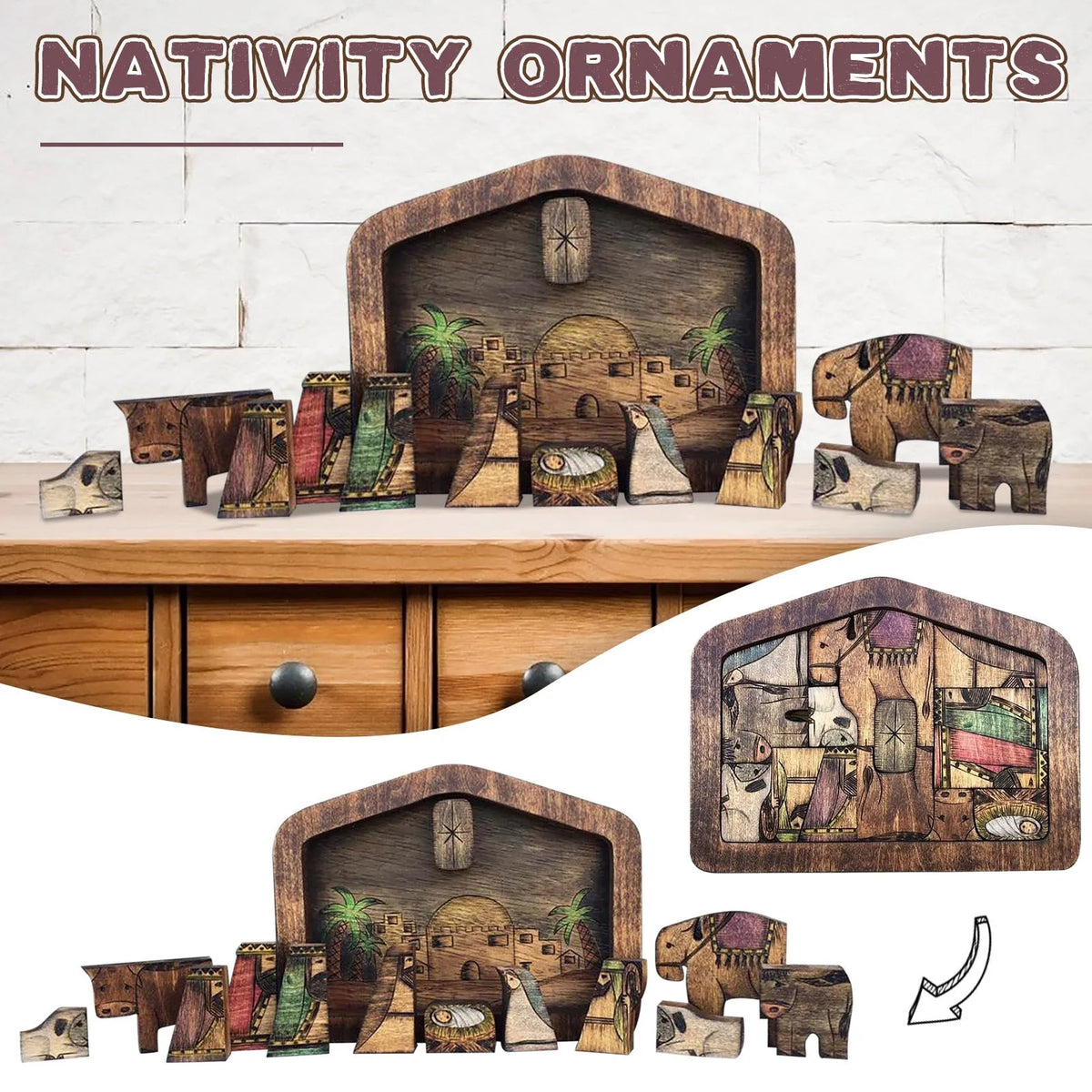 Wooden Nativity Puzzle – Wood-Burned Jesus Figurine Décor Nativity Puzzle Figurine Babs