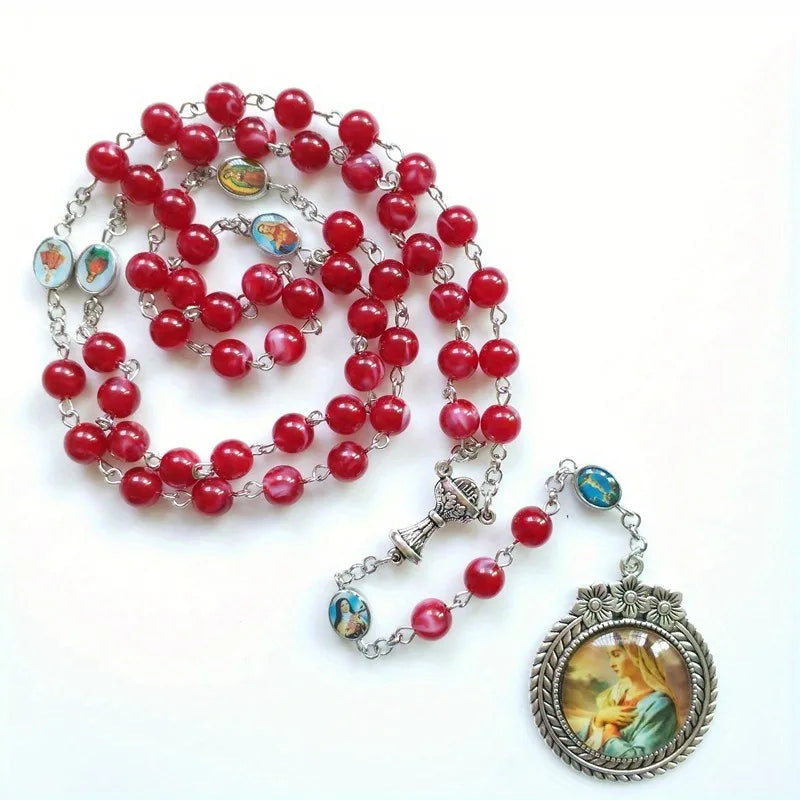 Catholic Virgin Mary Rosary Prayer Necklace with Cross Pendant Religious Pendant Necklace Babs 1pc