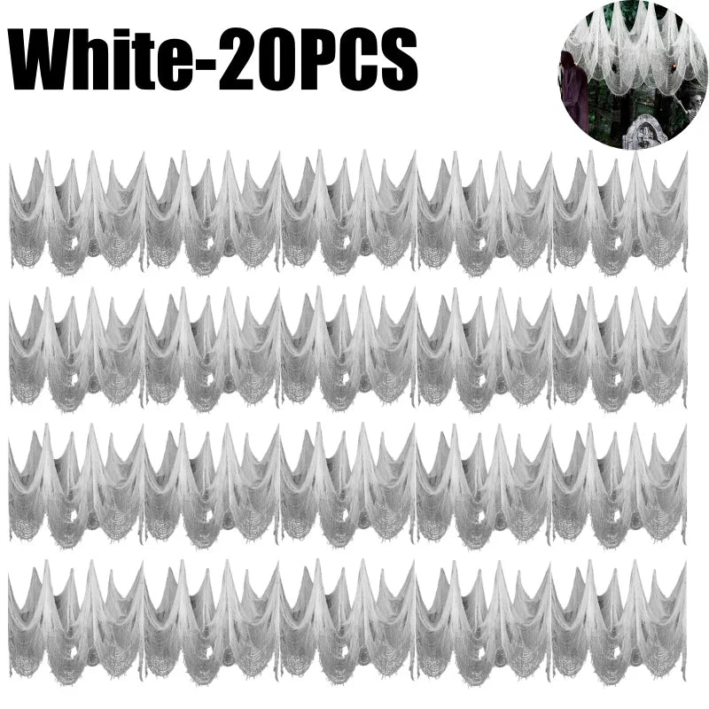 Halloween Spider Web Gauze Netting Haunted House Party Decor Halloween Party Decoration Babs White-20PCS 76cmx183cm