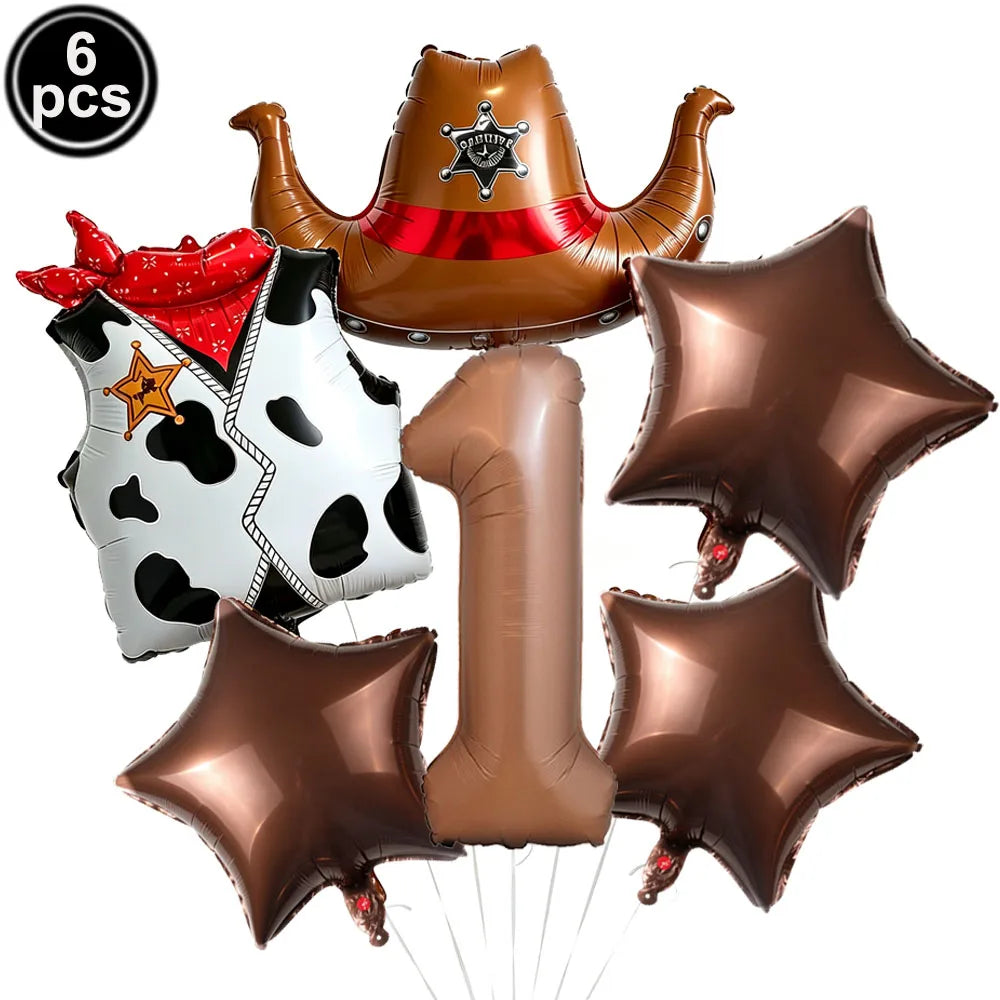Western Cowboy Foil Balloon Set – 6pc Birthday Party Decor Party Foil Balloons Babs Emerald As pictures show