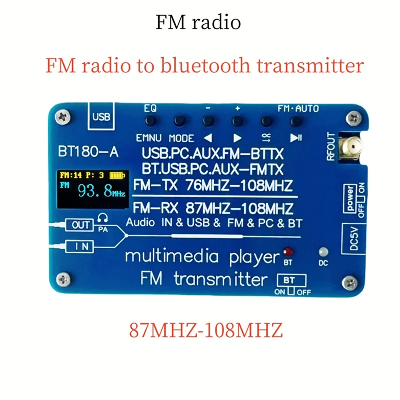 BT180-A 6-in-1 FM Transmitter Bluetooth Audio Decoder & Radio FM Audio Transmitter Babs