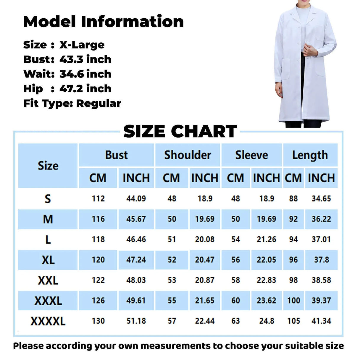Unisex White Lab Coat Long Sleeve Doctor Nurse Uniform S–4XL Lab Coat Uniform Babs