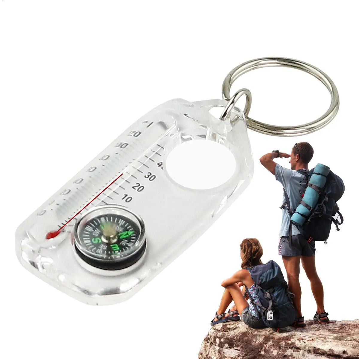 Mini Keychain Camping Compass & Thermometer Outdoor Tool Keychain Compass Tool Babs