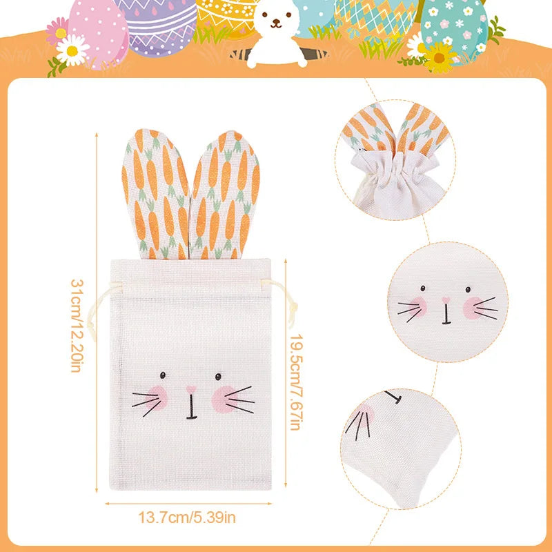 Rabbit Carrot Linen Drawstring Gift Bags – Easter & Party Linen Gift Bags Babs