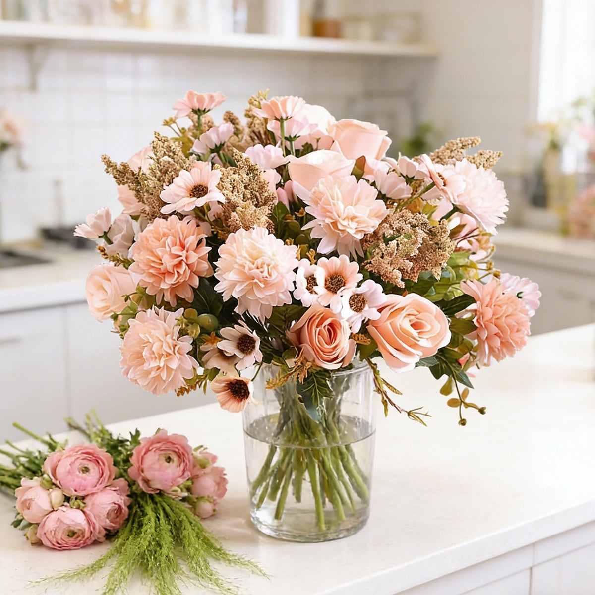 4Pcs Artificial Silk Roses & Hydrangea Bouquet | Wedding Home Decor Artificial Flower Bouquet Babs