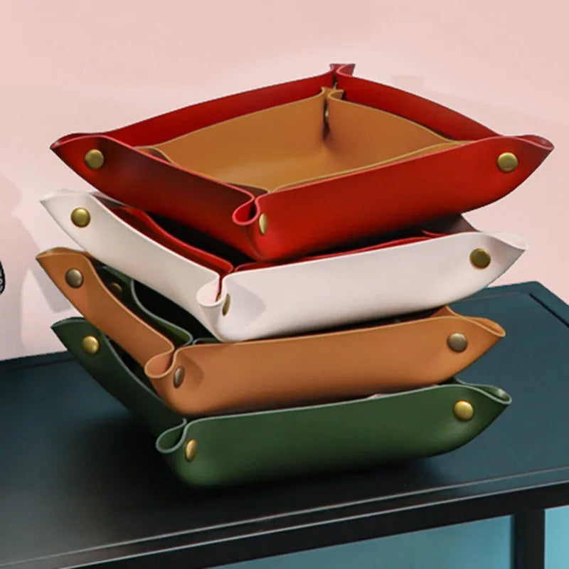 Foldable PU Leather Desktop Storage Tray Organizer Desktop Storage Tray Babs