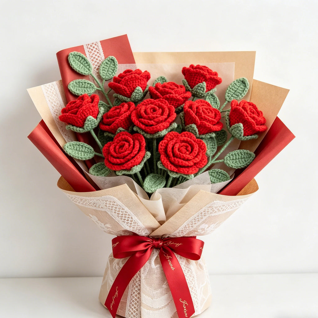 Handmade Crochet Yarn Rose Bouquet – Wedding & Home Decor Gift Crochet Flower Bouquet Babs