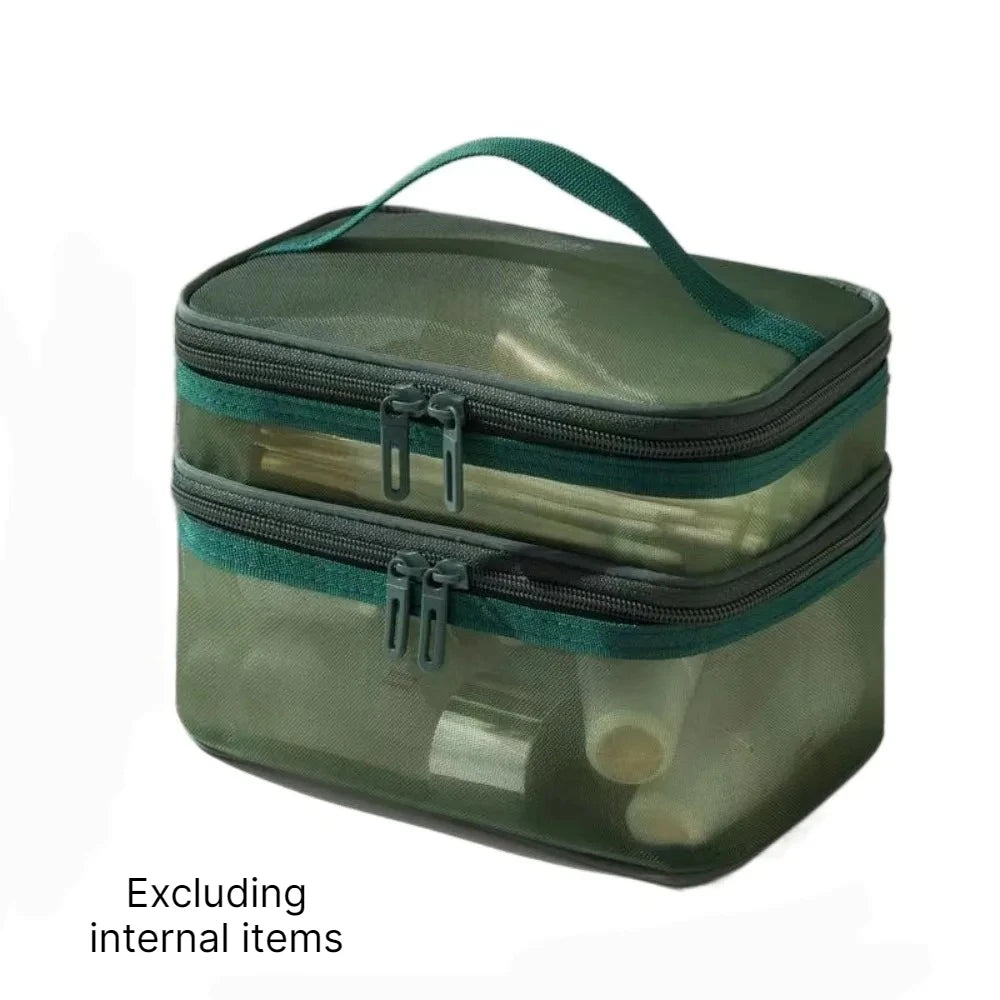 Large Capacity Transparent Mesh Travel Toiletry Makeup Bag Travel Toiletry Bag Babs green-2 layer