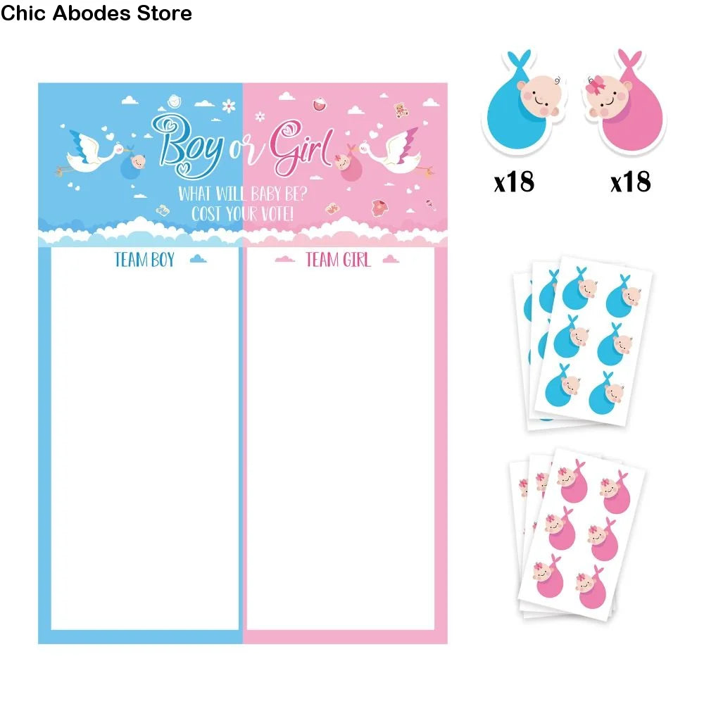 Gender Reveal Voting Game Poster Board with Stickers – He or She Party Game Poster Babs