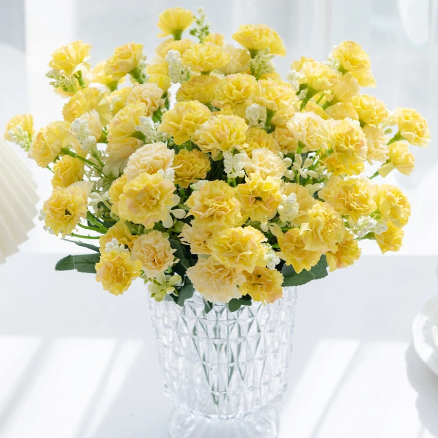 Artificial Silk Carnations – 15 Heads, Wedding & Home Floral Décor Artificial Flower Stems Babs