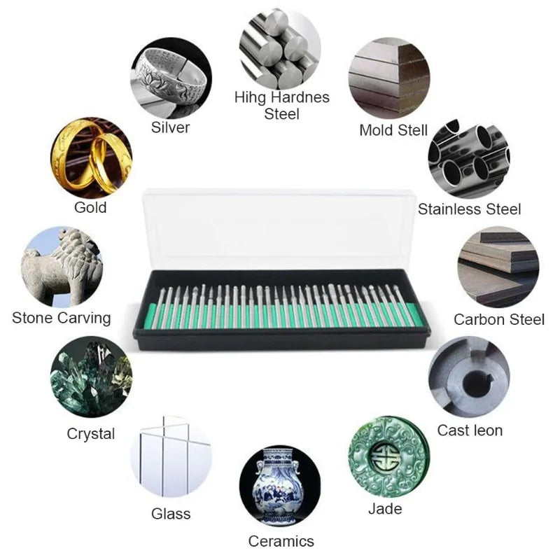 30Pcs Diamond Grinding Burr Set – Engraving Rotary Tool Kit Rotary Tool Burr Set Babs