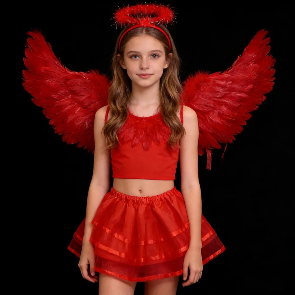 Girls Fairy Costume Set – Feather Wings, Tutu Skirt, Halo & Wand Girls Fairy Costume Babs