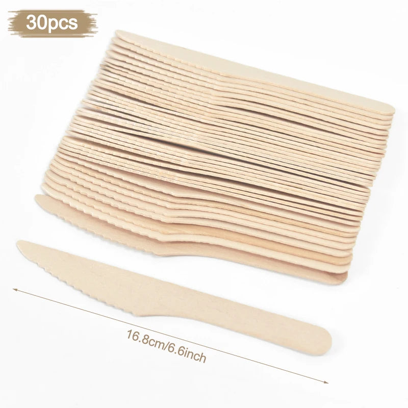 Disposable Wooden Cutlery Set – Party Spoon Fork Knife Disposable Cutlery Set Babs 30pcs-knife-16cm