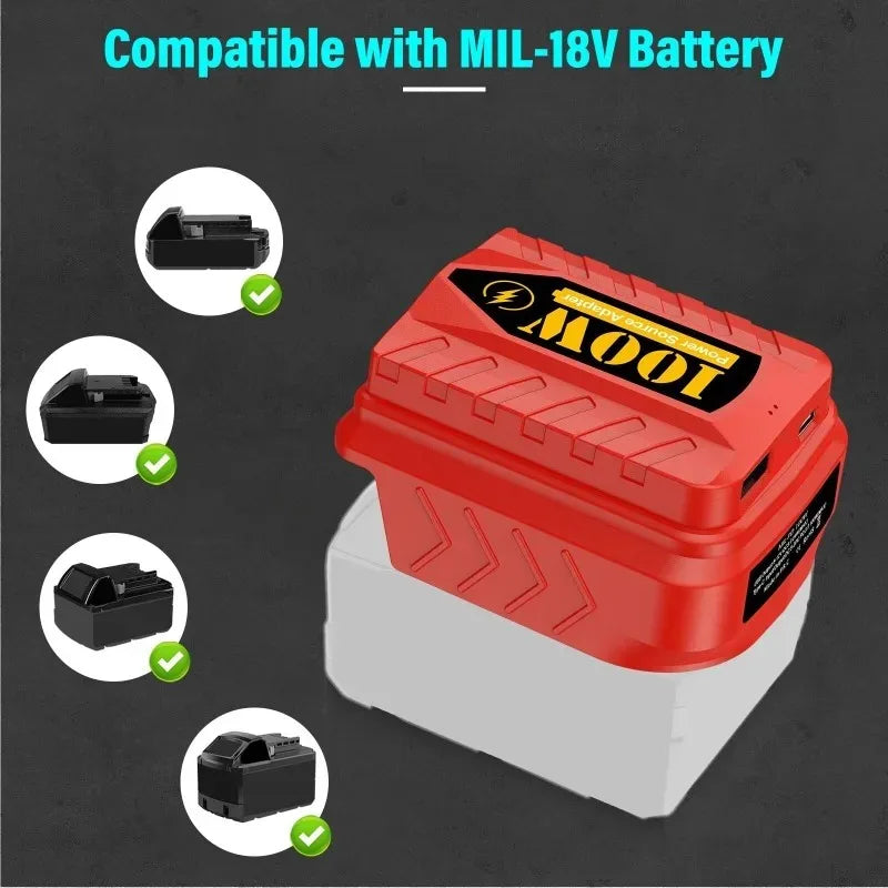 PD100W USB & Type-C Battery Adapter for Milwaukee 18V/20V Battery USB Adapter Babs