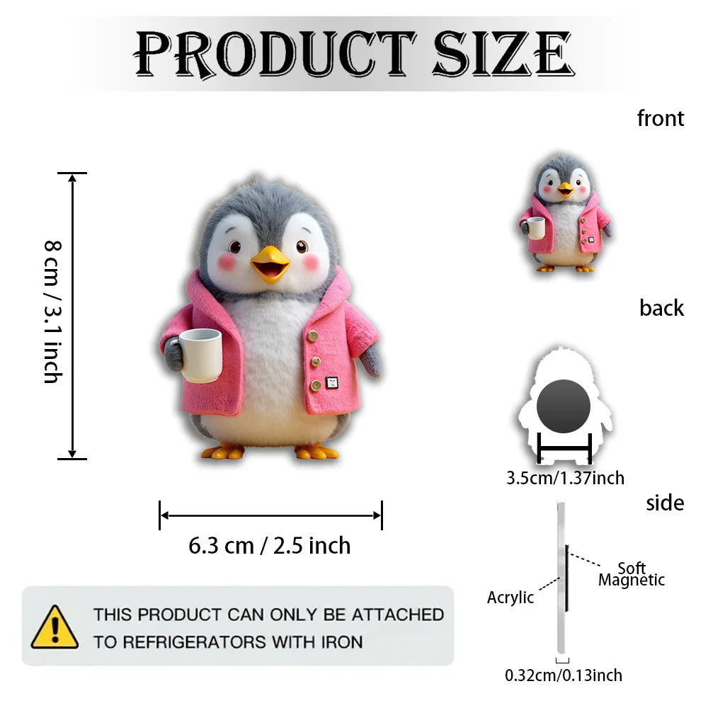 Cute 2D Penguin Fridge Magnet – Soft Knitted Acrylic with Stand Decorative Fridge Magnet Babs WHITE
