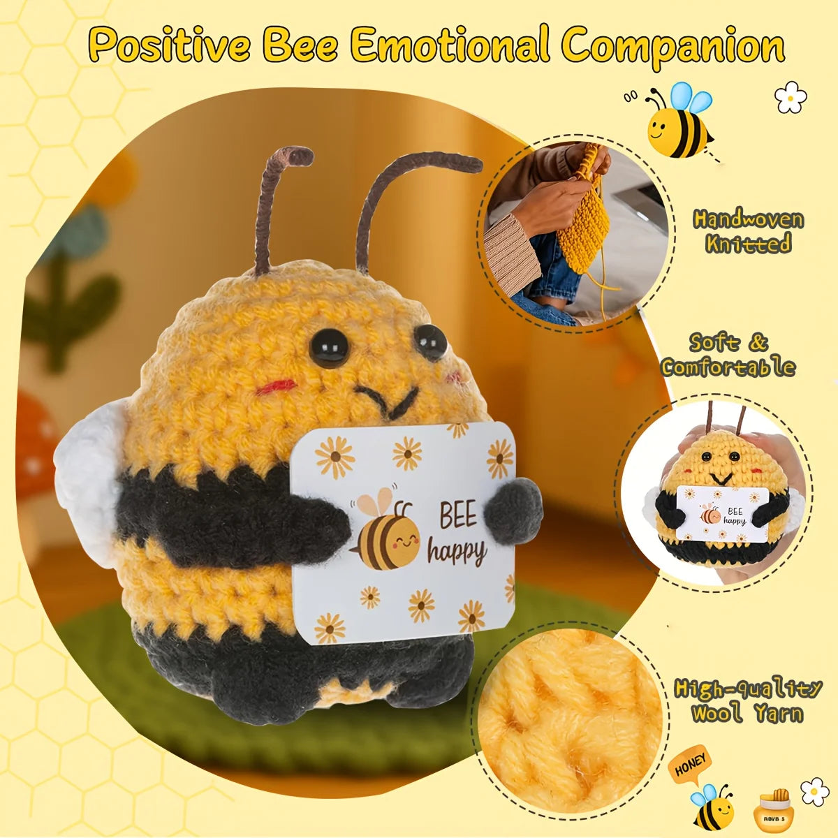 Hand-Knit Bee Doll – Keychain, Bag Charm & Home Decor Knit Plush Doll Babs