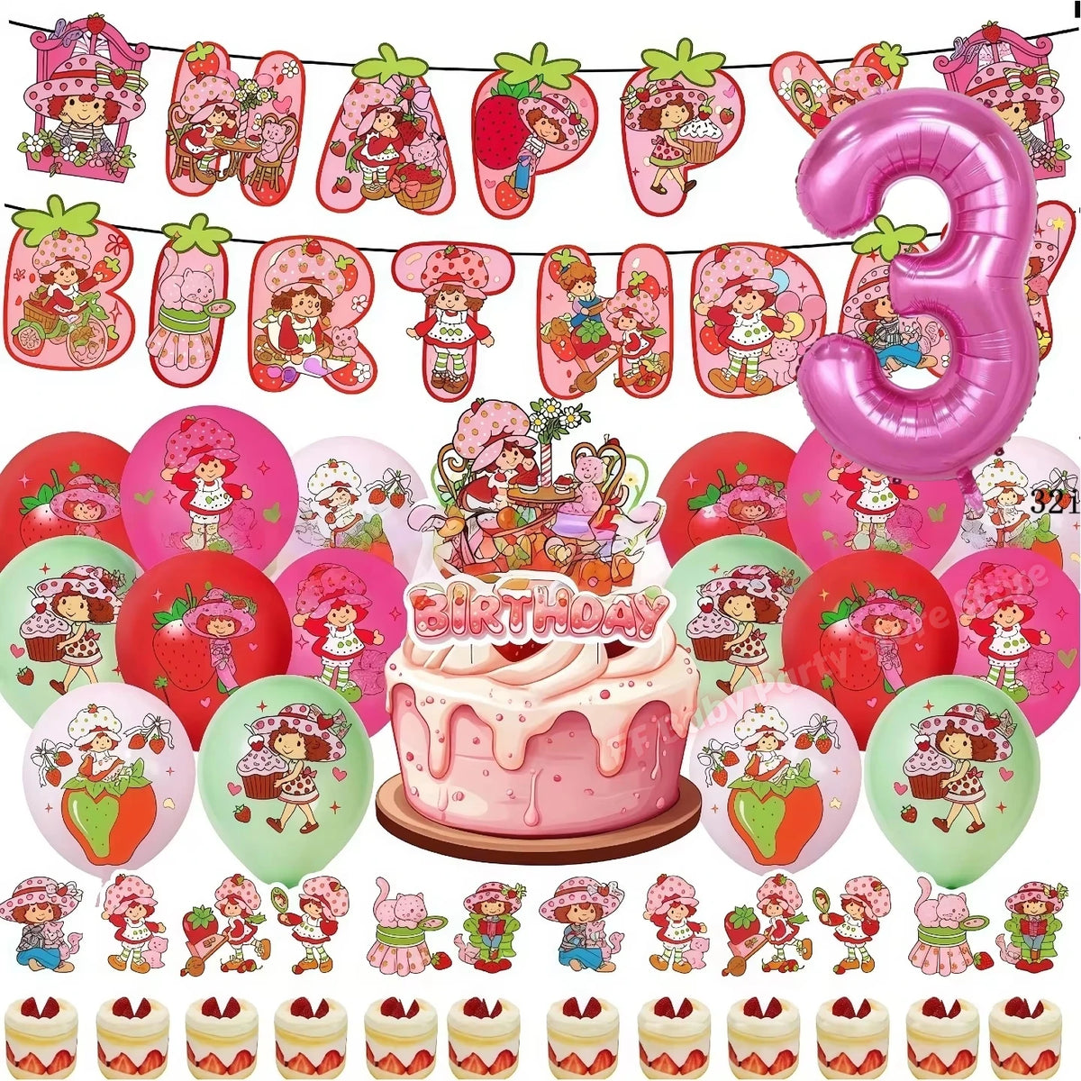 Strawberry Shortcake Birthday Party Decoration Kit – Banner & Balloons Party Decoration Kit Babs 32pcs number 3