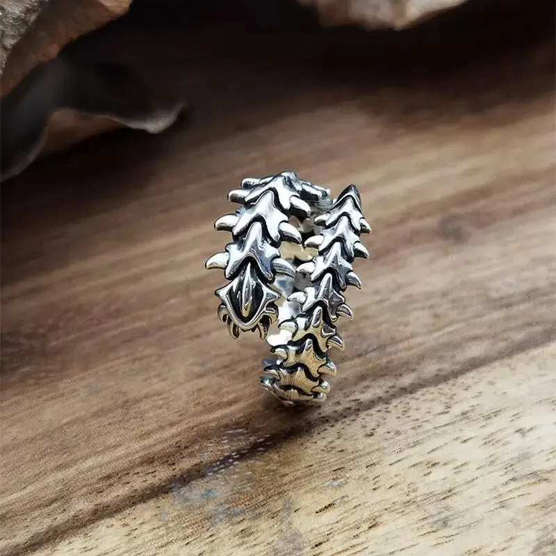 Gothic Centipede Spine Open Ring – Unisex Silver Y2K Hip Hop Fashion Ring Babs