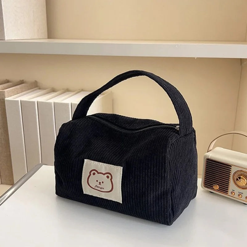 Large Corduroy Makeup Bag for Women – Bear Cosmetic Organizer Cosmetic Organizer Bag Babs black