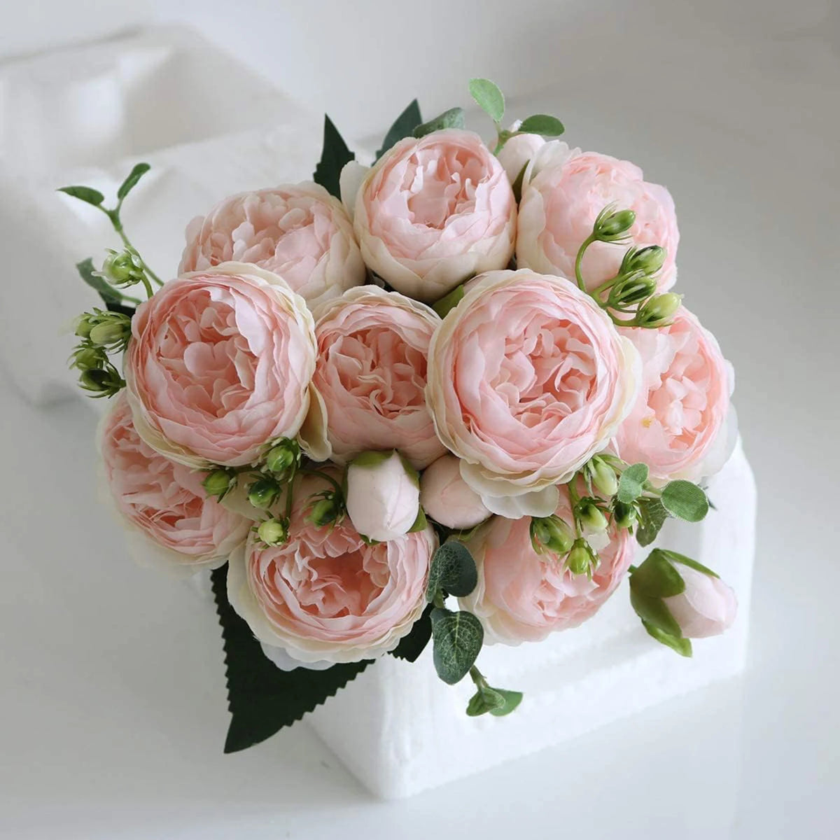Silk Peony Artificial Flower Bouquet – Roses & Gypsophila, 12 Colors Artificial Flower Bouquet Babs