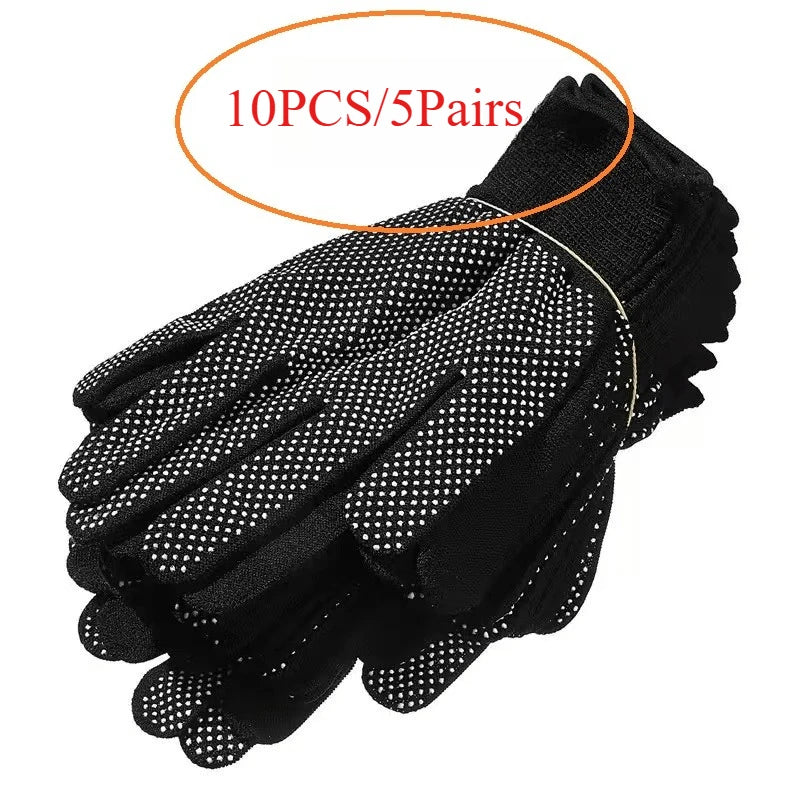 5 Pairs Nylon Dot Grip Gloves – Breathable & Elastic Nylon Work Gloves Babs black