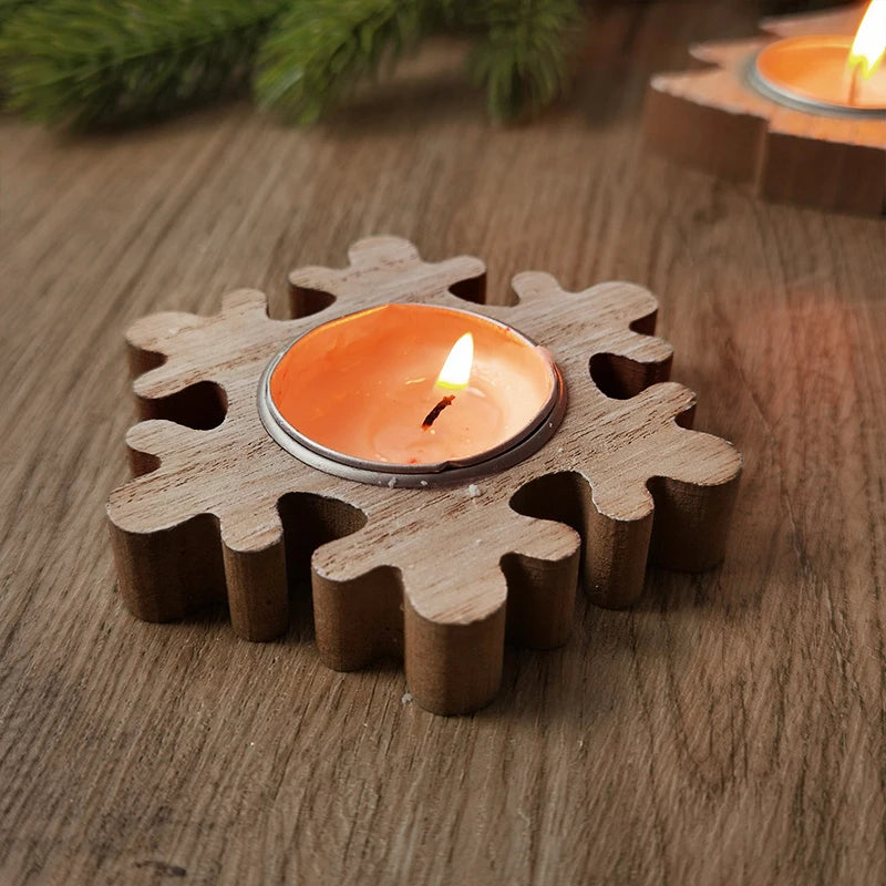 Christmas Wooden Candle Holder – Snowflake Xmas Tree Décor Wooden Candle Holder Babs