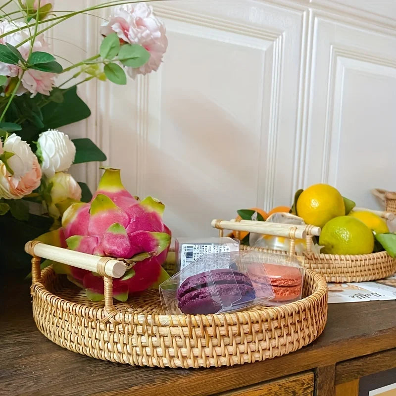 Handmade Wicker Rattan Serving Tray with Handles | Farmhouse Wicker Serving Tray Babs