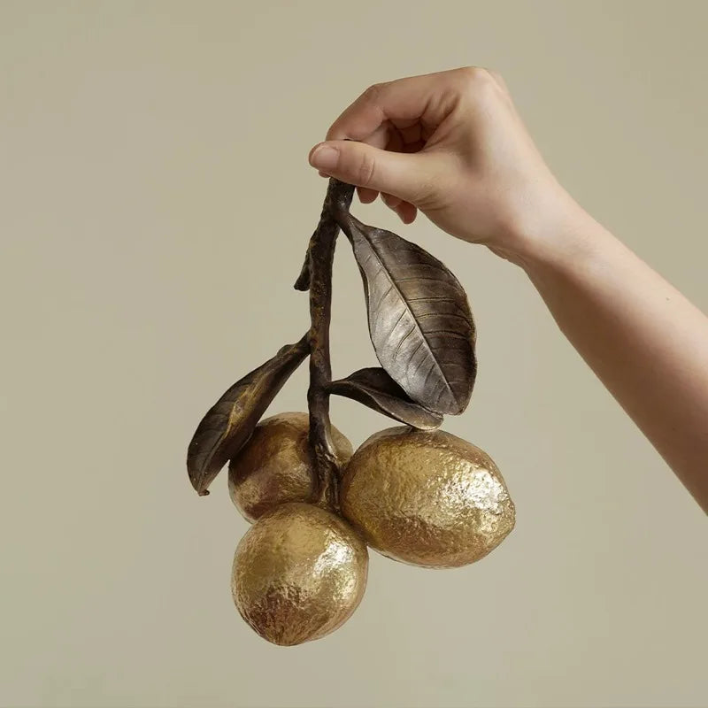 Gilded Lemon Resin Sculpture – Retro Gold Home Décor Ornament Decorative Sculpture Babs