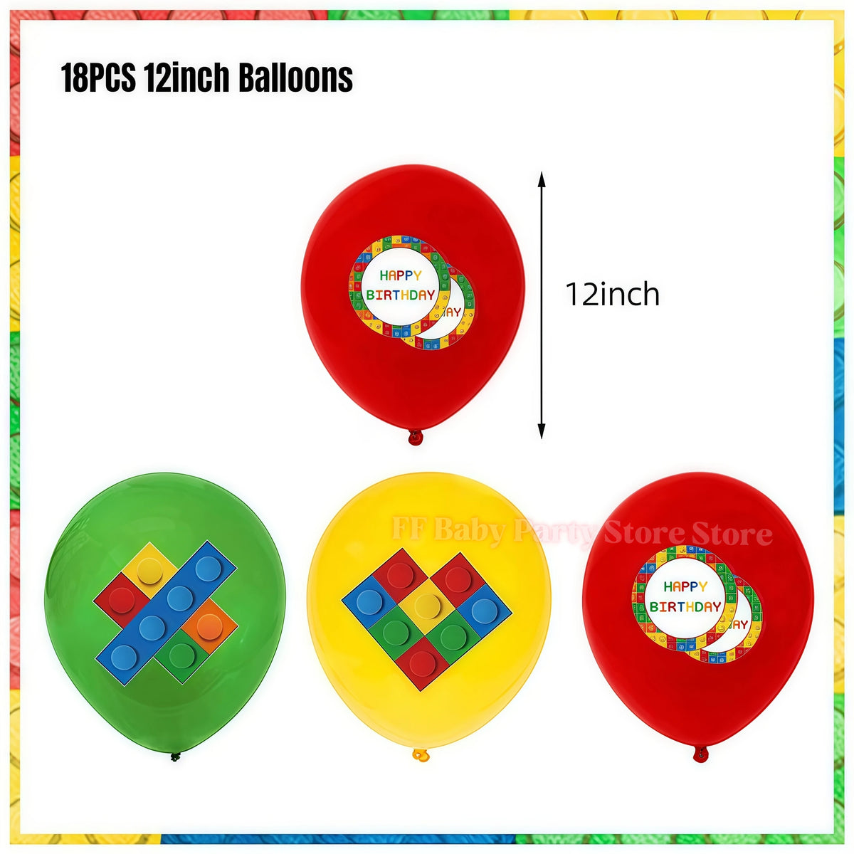 Building Blocks Birthday Party Kit – Plates, Cups, Balloons Party Tableware Kit Babs 18pcs Balloons