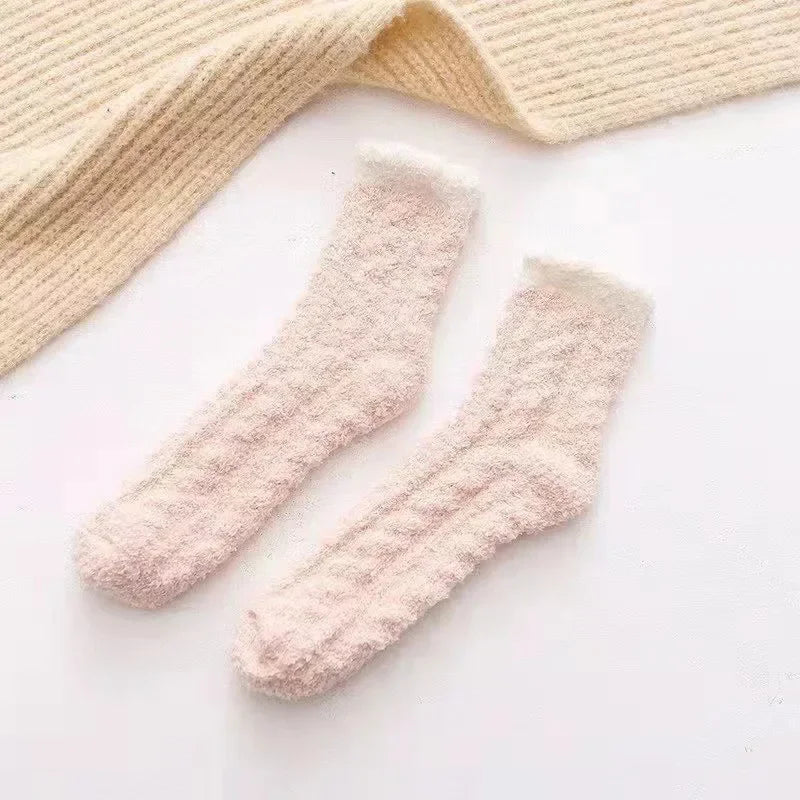 Women's Coral Fleece Thermal Socks – Non-Slip Winter Booties Thermal Fleece Socks Babs Pink One Size