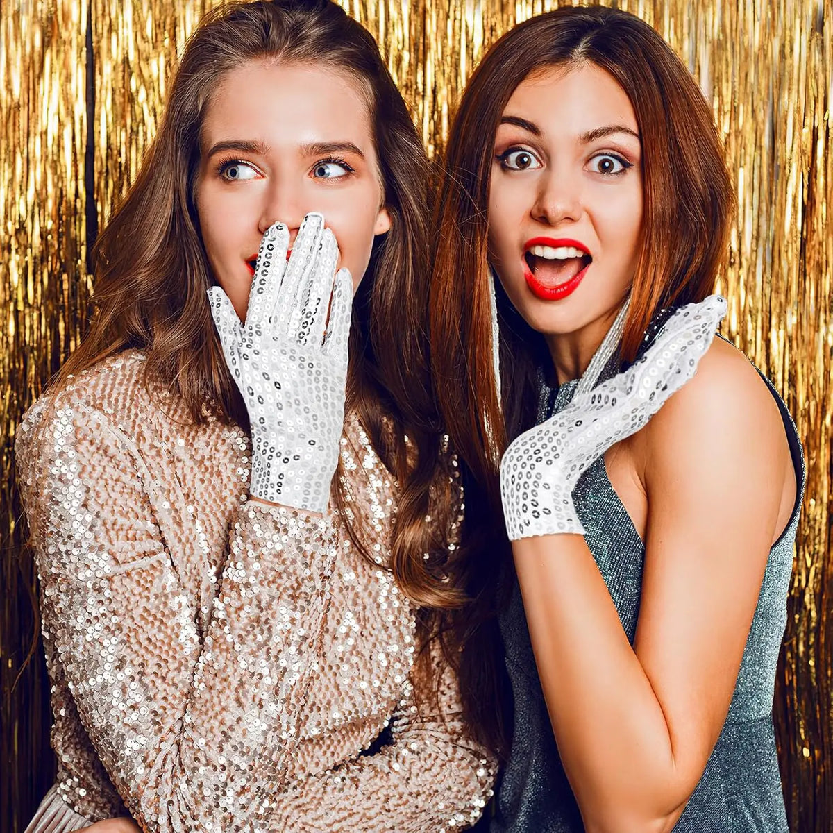 Silver Mesh Glitter Gloves – Stage, Dance, Cosplay & Party Costume Gloves Babs