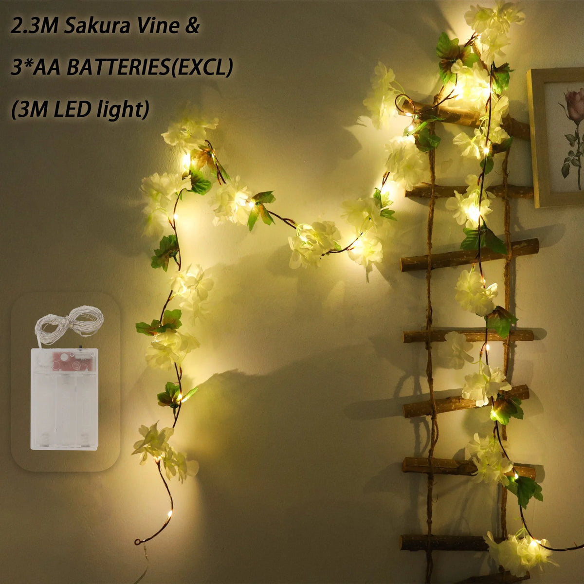 Cherry Blossom Vine LED Garland – Sakura Wedding Arch Decor Artificial Flower Garland Babs White 3 1PC