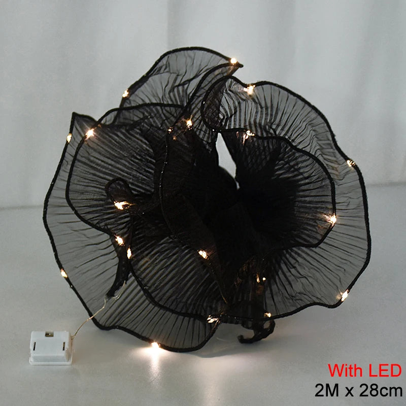 LED Mesh Yarn Flower Wrap Roll – DIY Wedding & Gift Packaging Gift Wrapping Mesh Babs Black-WithLED