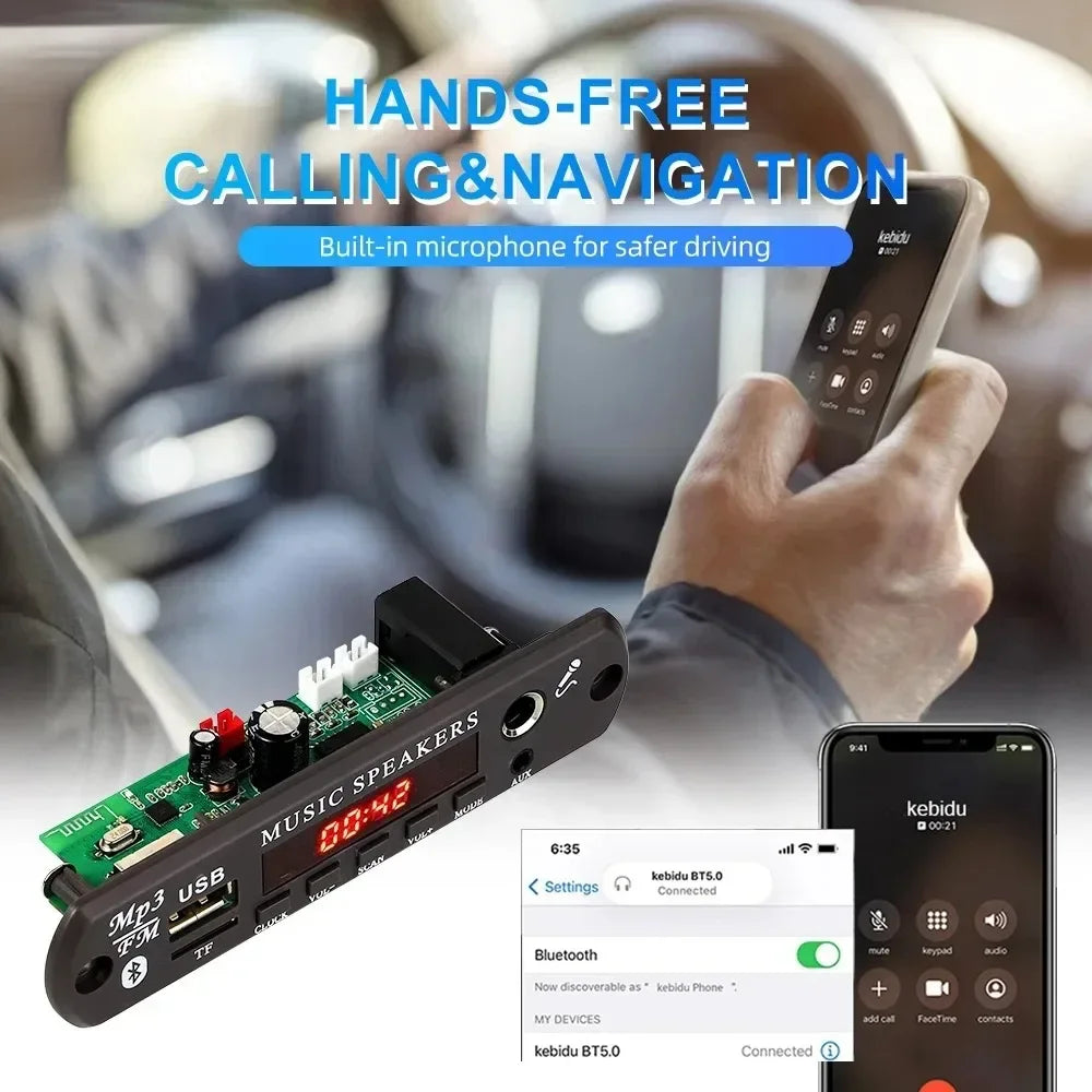 KEBIDUMEI 60W Bluetooth 5.3 MP3 Decoder Board USB FM Handsfree MP3 Decoder Amplifier Babs